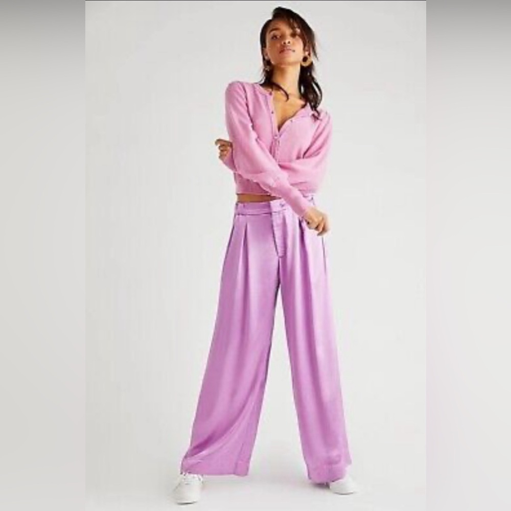 NWOT Free People Good Days Satin Pants in Purple